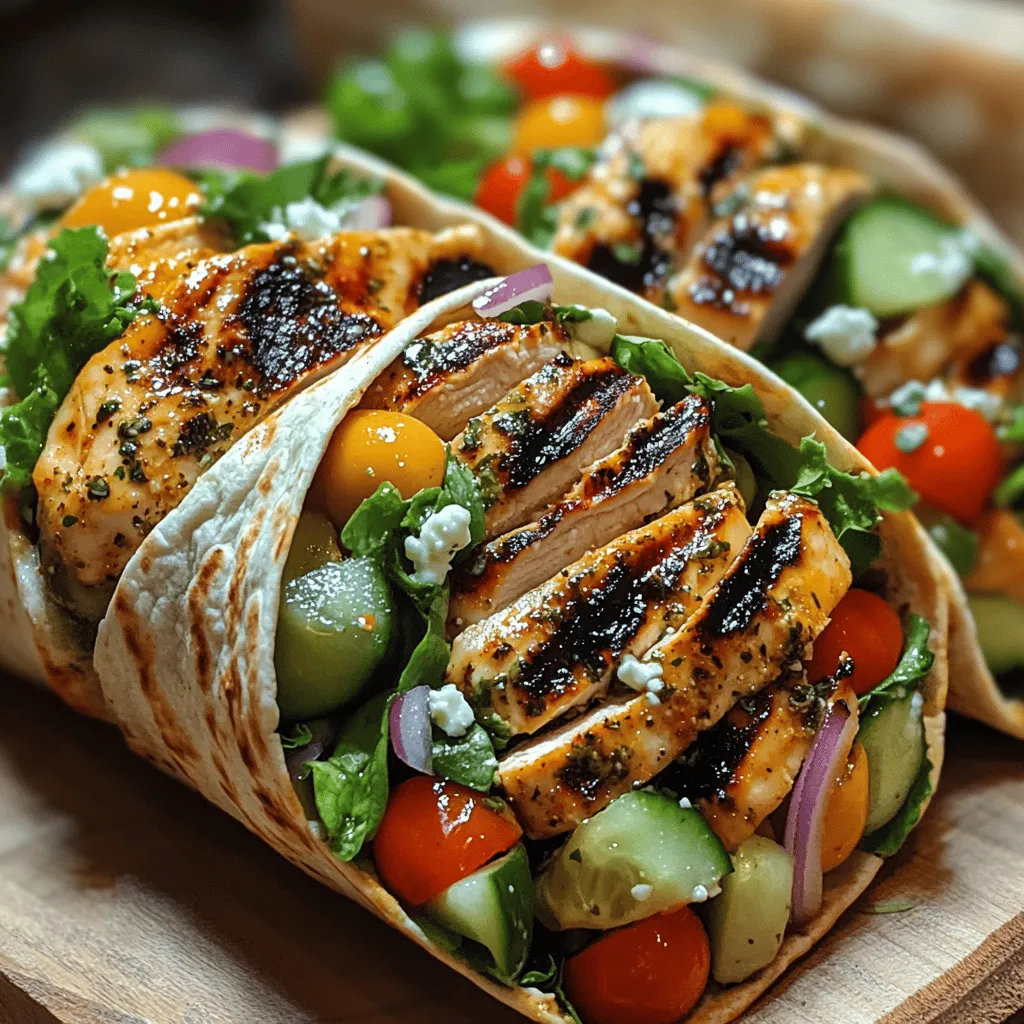 Chicken breasts serve as the main protein source in Mediterranean Chicken Wraps, providing a lean and healthy option.