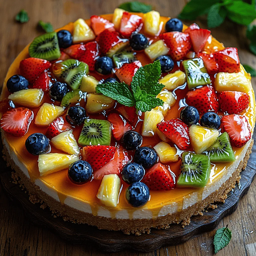 The Fruity Delight Cheesecake is not just a dessert; it’s an experience that combines the rich, creamy texture of traditional cheesecake with the vibrant, refreshing flavors of fresh fruits. This delightful cheesecake is the perfect centerpiece for any occasion, whether it's a summer picnic, a festive holiday gathering, or simply a sweet indulgence to brighten your weeknight. Its visual appeal, with a colorful array of fruits on top, draws guests in, while its luscious taste keeps them coming back for seconds.
