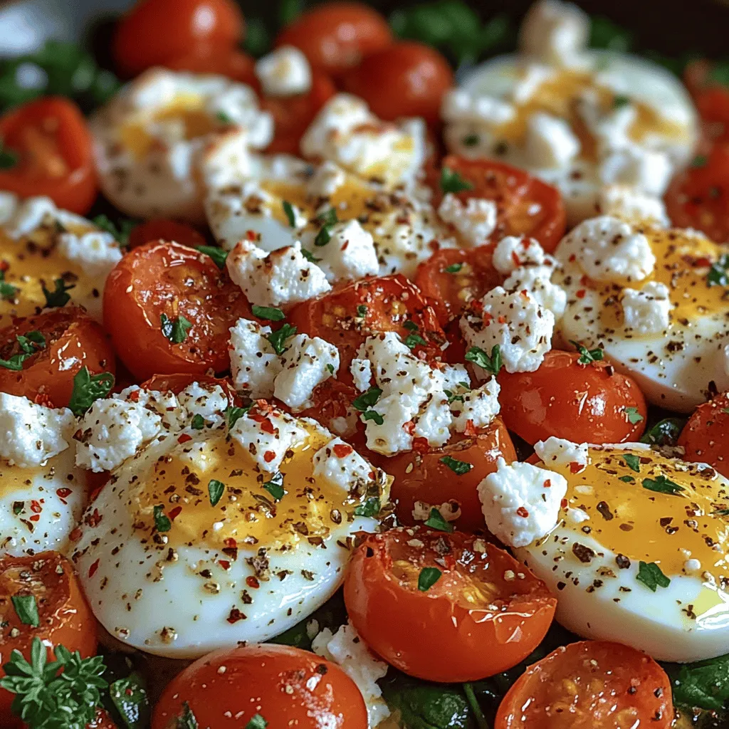 One of the standout features of Savory Baked Feta Eggs is the enticing fusion of flavors that dance on your palate. The creamy feta cheese melds beautifully with the richness of the eggs, while the addition of fresh vegetables introduces a burst of color, texture, and flavor. Cherry tomatoes bring a sweet and tangy element, while spinach adds a vibrant green contrast and nutritional benefits. This dish is not only a feast for the eyes but also a wholesome option packed with nutrients.