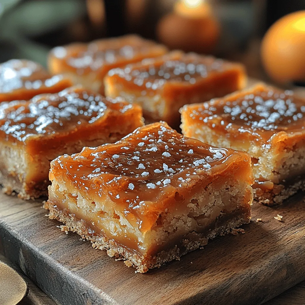 Dessert bars have taken the culinary world by storm, becoming a beloved treat for many. Their popularity can be attributed to their convenience, portability, and the ability to pack intense flavors into a single slice. Among the myriad of dessert bars, <strong>Heavenly Salted Caramel Butter Bars</strong> stand out as a truly delightful indulgence. These bars combine a rich, buttery base with a luscious salted caramel layer on top, creating a perfect harmony of flavors that dance on your palate. The key to this recipe is the balance of sweet and salty, rich and light, making these bars not just a dessert, but an experience.” /></p>
</p>
<p>Cooling your Heavenly Salted Caramel Butter Bars is a crucial step that can greatly impact their texture and overall enjoyment. After baking, it’s essential to allow the bars to cool completely in the pan on a wire rack. This cooling period helps the caramel to set properly, resulting in a delightful blend of flavors and a perfect texture. If you cut into them too soon, the caramel layer may not hold together, leading to a gooey mess instead of the clean, satisfying bars you desire. For the best results, let the bars cool for at least an hour at room temperature, and if you can wait, refrigerating them for 30 minutes after they have cooled will help solidify the caramel even further.</p>
</p>
<h3>Flavor Profile and Texture</h3>
</p>
<p>The flavor experience of these Heavenly Salted Caramel Butter Bars is nothing short of divine. The buttery richness of the base complements the sweet, sticky caramel beautifully, creating a harmonious balance that is further enhanced by a hint of sea salt. Each bite delivers a sweet and savory delight, making it hard to resist reaching for another piece.</p>
</p>
<p>When it comes to texture, the contrast is just as appealing. The chewy base, made primarily of butter, flour, and sugar, provides a soft foundation that offsets the slightly crunchy topping. As you bite into a bar, you’ll first experience the softness of the base, then the luscious caramel, which adds an alluring stickiness, followed by the delightful crunch of the sea salt sprinkled on top. This combination of textures elevates the tasting experience, making every bite an adventure.</p>
</p>
<p>Visually, these bars are a treat as well. The warm, golden hue of the caramel drizzle stands out against the soft, buttery base, while the light sprinkle of sea salt adds a touch of sophistication. The bars are not only delicious but also a feast for the eyes, making them perfect for serving at gatherings or as a gift.</p>
</p>
<h3>Serving Suggestions</h3>
</p>
<p>These Heavenly Salted Caramel Butter Bars are ideal for a variety of occasions. Whether you’re hosting a family gathering, attending a potluck, or celebrating a special event, these bars are sure to impress. They’re easy to slice into bite-sized pieces, making them perfect for sharing.</p>
</p>
<p>Pairing your bars with the right beverage can elevate the experience even further. A rich cup of coffee complements the buttery flavors and enhances the sweetness of the caramel. For a lighter option, a steaming cup of tea can provide a perfect balance. If you’re looking to make the occasion a bit more special, consider serving these bars alongside a glass of dessert wine, such as a sweet Riesling or a velvety port.</p>
</p>
<p>If you want to turn these bars into thoughtful gifts, consider packaging them in clear cellophane bags tied with a ribbon or in decorative boxes. Not only do they taste fantastic, but their appealing look and rich flavors make them a great gift for birthdays, holidays, or as a thank-you for friends and family.</p>
</p>
<h3>Customizing the Recipe</h3>
</p>
<p>One of the great aspects of Heavenly Salted Caramel Butter Bars is their versatility. You can easily customize the recipe to suit your preferences or to use up what you have on hand. For instance, consider adding mix-ins such as chopped nuts for a satisfying crunch, chocolate chips for a richer flavor, or dried fruit for a hint of tartness. These additions not only enhance the flavor profile but also add interesting textures.</p>
</p>
<p>If you’re feeling adventurous, you can experiment with different flavors of caramel sauce. While the classic salted caramel is undeniably delicious, try infusing your caramel with flavors like vanilla, espresso, or even a splash of bourbon for an adult twist. Homemade caramel sauce can also be made easily, allowing you to control the sweetness and flavor notes.</p>
</p>
<p>For those with dietary restrictions, adaptations are possible as well. To make the bars gluten-free, substitute standard flour with a gluten-free blend. For a vegan version, replace the butter with coconut oil or a vegan butter substitute and use plant-based milk in the caramel. These adaptations allow everyone to enjoy the delightful experience of these bars.</p>
</p>
<h3>Storage and Shelf Life</h3>
</p>
<p>Proper storage is key to maintaining the freshness of your Heavenly Salted Caramel Butter Bars. To keep them at their best, store the bars in an airtight container at room temperature for up to five days. If you live in a particularly warm climate, it’s best to keep them in the refrigerator to prevent the caramel from melting.</p>
</p>
<p>If you need to store them for a longer period, consider freezing the bars. Wrap them tightly in plastic wrap and then place them in a freezer-safe container. They can last in the freezer for up to three months. When you’re ready to enjoy them, simply thaw them in the refrigerator or at room temperature. The bars will retain their delightful flavor and texture, making them a convenient treat anytime.</p>
</p>
<h3>Conclusion</h3>
</p>
<p>In summary, Heavenly Salted Caramel Butter Bars are a delightful combination of buttery richness, sweet caramel, and a hint of salt, offering a truly indulgent experience. Their contrasting textures, visual appeal, and versatility make them a perfect addition to any occasion, whether you’re celebrating with loved ones or looking to treat yourself.</p>
</p>
<p>We encourage you to try this recipe at home and experience the joy of baking. The process of creating these delicious treats is just as rewarding as savoring them. There’s something incredibly satisfying about sharing homemade desserts with family and friends, and these bars are sure to bring smiles to faces and warmth to hearts. Embrace the joy of baking and enjoy the sweet rewards of your efforts!</p>
</div>