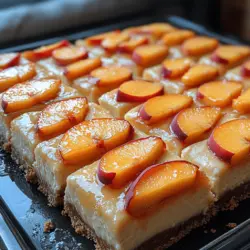 Cheesecake bars are a delightful twist on the classic cheesecake, offering a perfect balance of creamy goodness and convenience. They are not only easier to prepare than traditional cheesecakes, but they also slice neatly into perfect portions, making them an ideal dessert for gatherings, picnics, and family dinners. One of the most exciting variations of cheesecake bars is the Peach Cream Cheesecake Bars, which highlight the juicy, sweet flavors of fresh peaches, especially during their peak season in late summer.