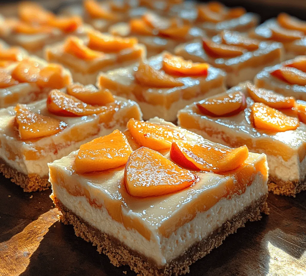 Cheesecake bars are a delightful twist on the classic cheesecake, offering a perfect balance of creamy goodness and convenience. They are not only easier to prepare than traditional cheesecakes, but they also slice neatly into perfect portions, making them an ideal dessert for gatherings, picnics, and family dinners. One of the most exciting variations of cheesecake bars is the Peach Cream Cheesecake Bars, which highlight the juicy, sweet flavors of fresh peaches, especially during their peak season in late summer.