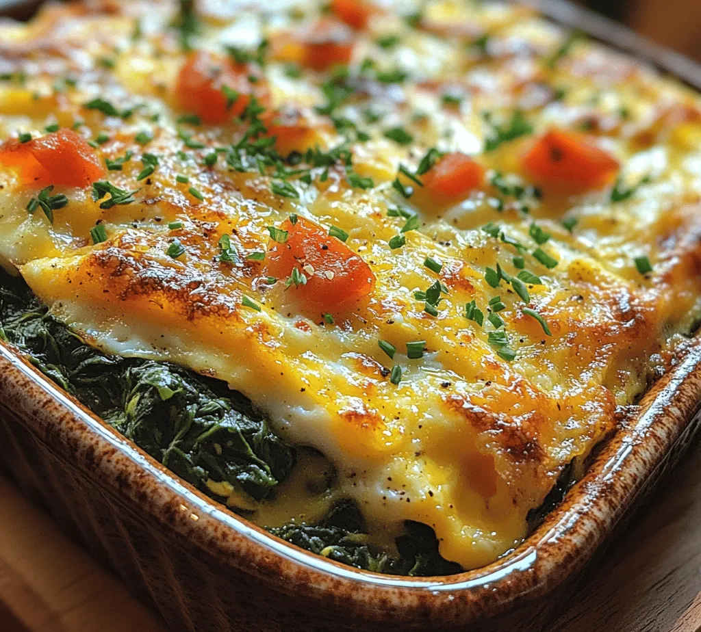 The Spinach and Egg Breakfast Bake is a delightful dish that seamlessly combines nutrition and flavor, making it an ideal choice for breakfast, brunch, or even a light dinner. This recipe showcases a wonderful balance of fresh ingredients, turning simple components into a hearty and satisfying meal. Packed with nutrient-rich spinach, protein-packed eggs, and your cheese of choice, this dish is not only easy to prepare but also a crowd-pleaser, suitable for any occasion.