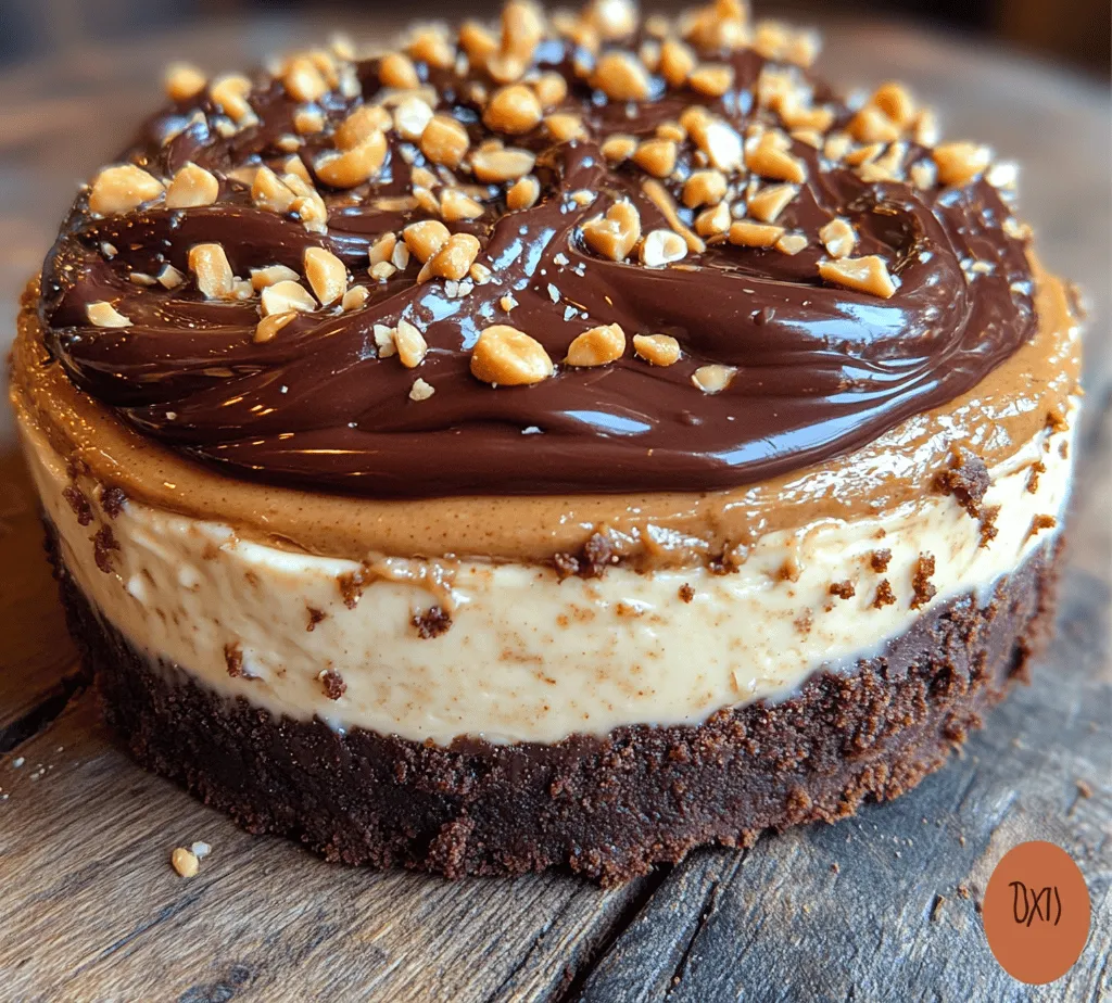Peanut butter lovers unite! This dessert combines two beloved treats into one show-stopping creation that will have everyone asking for seconds. The brownie crust provides a rich, chocolatey foundation that contrasts beautifully with the creamy cheesecake layer. The peanut butter swirl not only enhances the flavor but also adds visual appeal, making this dessert a feast for the eyes as well as the palate.