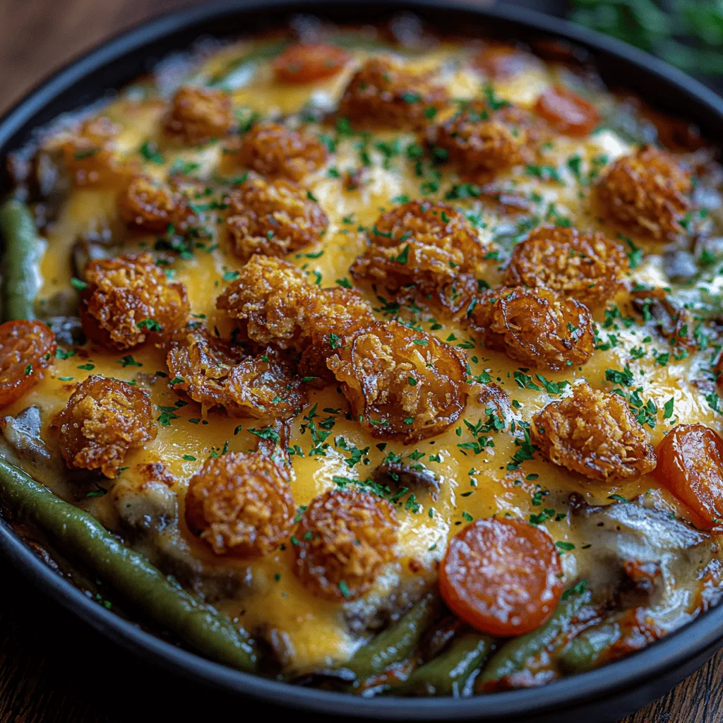 The green bean casserole is an iconic dish that has firmly established itself as a staple in American cuisine, particularly during holiday seasons such as Thanksgiving and Christmas. Families across the nation gather around the table to celebrate with this beloved recipe, which perfectly combines tender green beans, savory mushrooms, and creamy sauce topped with crispy fried onions. Despite its longstanding tradition, there is always room for creativity in the kitchen. Enter the Crunchy Caramelized Green Bean Casserole—a delightful twist on the classic that introduces an irresistible layer of crunch and caramelization, transforming this familiar dish into a gourmet experience.
