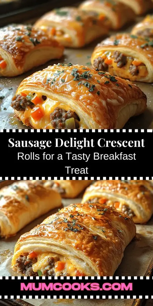 Looking for a delicious breakfast treat? Try these Sausage Delight Crescent Rolls! This easy recipe combines savory sausage, gooey cheddar cheese, and colorful veggies all wrapped in flaky crescent roll dough. Perfect for breakfast, brunch, or as a party appetizer, these rolls are both satisfying and impressive. With simple ingredients and straightforward steps, they’re a fantastic option for cooks of any skill level. Discover the joy of homemade comfort food that everyone will love!