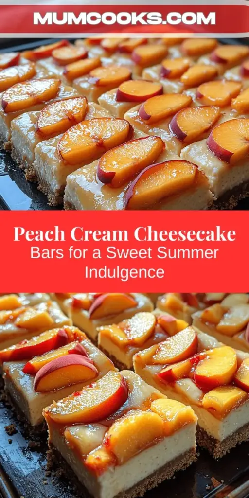 Discover the delightful taste of Peach Cream Cheesecake Bars, the perfect summer dessert that combines the creamy richness of cheesecake with juicy, fresh peaches. Easy to make and ideal for gatherings, these bars feature a buttery graham cracker crust and luscious peach filling. With a simple recipe that even novice bakers can master, you’ll impress family and friends with this refreshing treat. Enjoy the flavors of summer in every delicious bite!