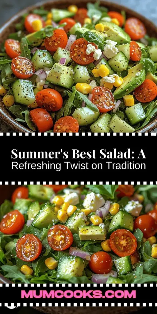 Discover the vibrant flavors of summer with this refreshing salad that's perfect for any occasion. Packed with nutrient-rich greens, juicy cherry tomatoes, crunchy cucumbers, creamy avocado, and sweet corn, each bite is a celebration of seasonal produce. Drizzled with a homemade dressing, this salad is not only colorful but also nourishing, keeping you energized and hydrated. Whether as a side dish or a main course, elevate your summer dining experience with this delightful recipe. Embrace the essence of summer on your plate!