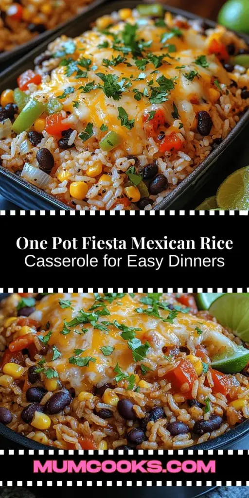 Discover the vibrant flavors of Mexico with the Fiesta One Pot Mexican Rice Casserole! This easy-to-make dish is perfect for busy weeknights and family gatherings, combining fresh ingredients like rice, black beans, corn, and savory spices all in one pot. Enjoy the rich, comforting taste that's both satisfying and nutritious. With minimal cleanup, you can spend more time enjoying your meal with loved ones. Elevate your dinner experience with this tasty, customizable casserole!