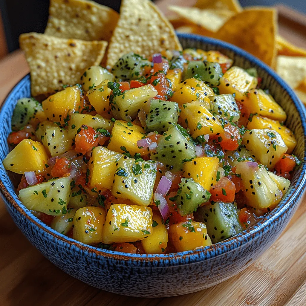 Tropical Fiesta Salsa is an innovative take on the classic salsa, incorporating a medley of tropical fruits that not only enhance the flavor but also add a vibrant color and texture. Unlike traditional tomato-based salsas, which often rely on the acidity of tomatoes and the heat of peppers, this fruity salsa brings together the sweetness of ripe pineapple, mango, and kiwi, creating a harmonious blend that is at once sweet, tangy, and refreshing.