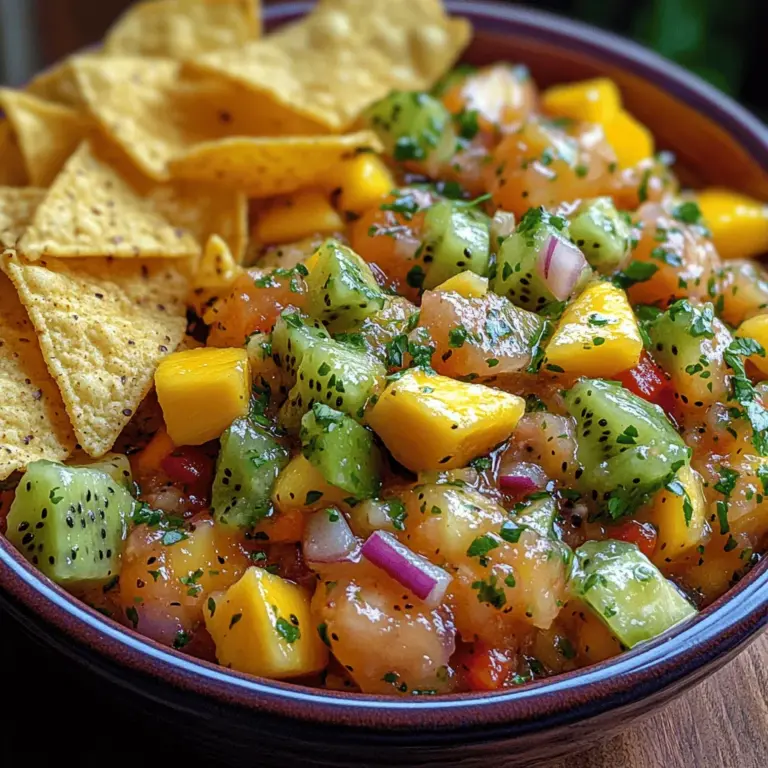 Tropical Fiesta Salsa is an innovative take on the classic salsa, incorporating a medley of tropical fruits that not only enhance the flavor but also add a vibrant color and texture. Unlike traditional tomato-based salsas, which often rely on the acidity of tomatoes and the heat of peppers, this fruity salsa brings together the sweetness of ripe pineapple, mango, and kiwi, creating a harmonious blend that is at once sweet, tangy, and refreshing.