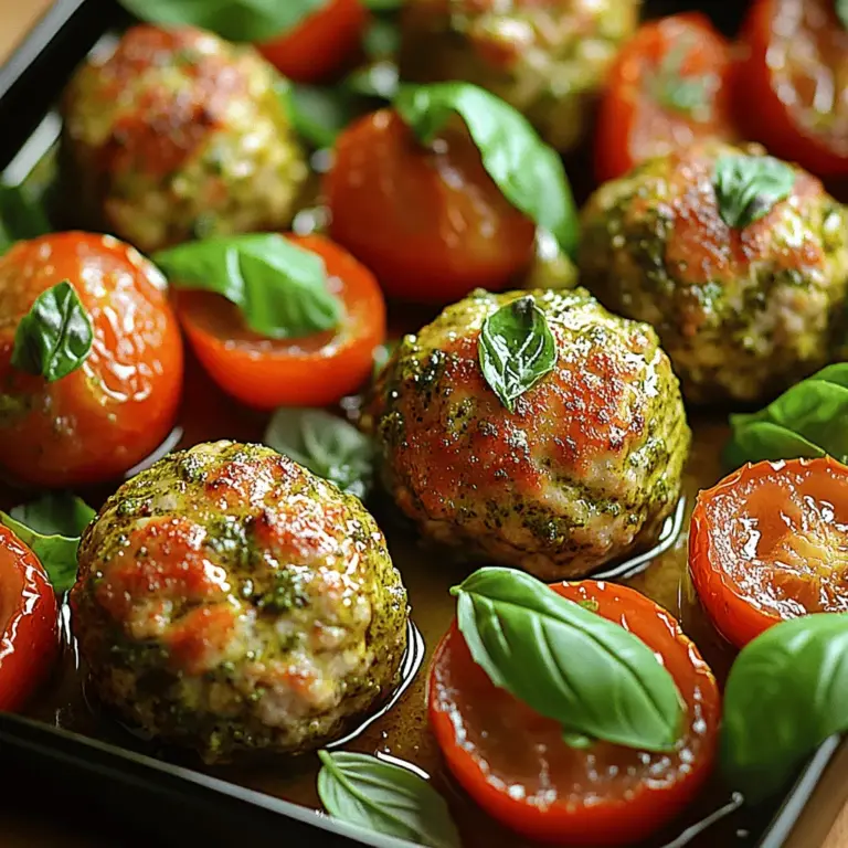 Pesto Baked Turkey Meatballs offer a delightful modern twist on the classic Italian favorite. By swapping out traditional beef or pork for lean ground turkey and infusing fresh basil pesto, this recipe creates a healthier alternative without compromising on flavor. The combination of fragrant herbs, savory spices, and the subtle nuttiness of parmesan cheese results in meatballs that are not only nutritious but also bursting with taste. Whether served atop a bed of pasta, nestled in a sub roll, or enjoyed on their own, these meatballs are sure to please even the pickiest of eaters.