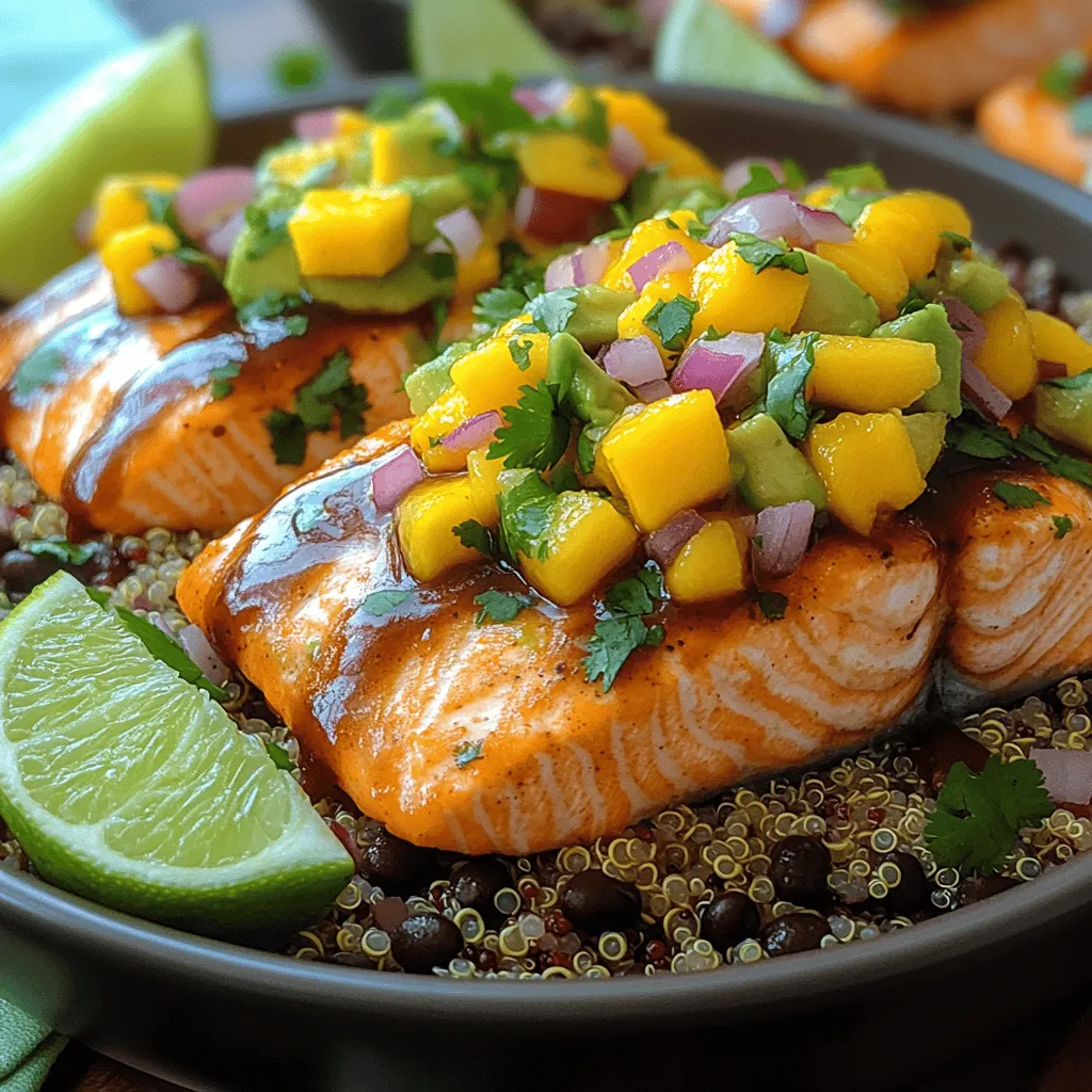 If you're searching for a dish that marries vibrant flavors with nourishing ingredients, look no further than BBQ Salmon Bowls with Mango Avocado Salsa. This culinary delight combines the smoky richness of grilled salmon with the bright, tropical notes of fresh mango and creamy avocado, creating a symphony of textures and tastes that are sure to impress. Perfectly balanced, these bowls are not only visually appealing but also packed with nutrients that make them an ideal choice for health-conscious diners.