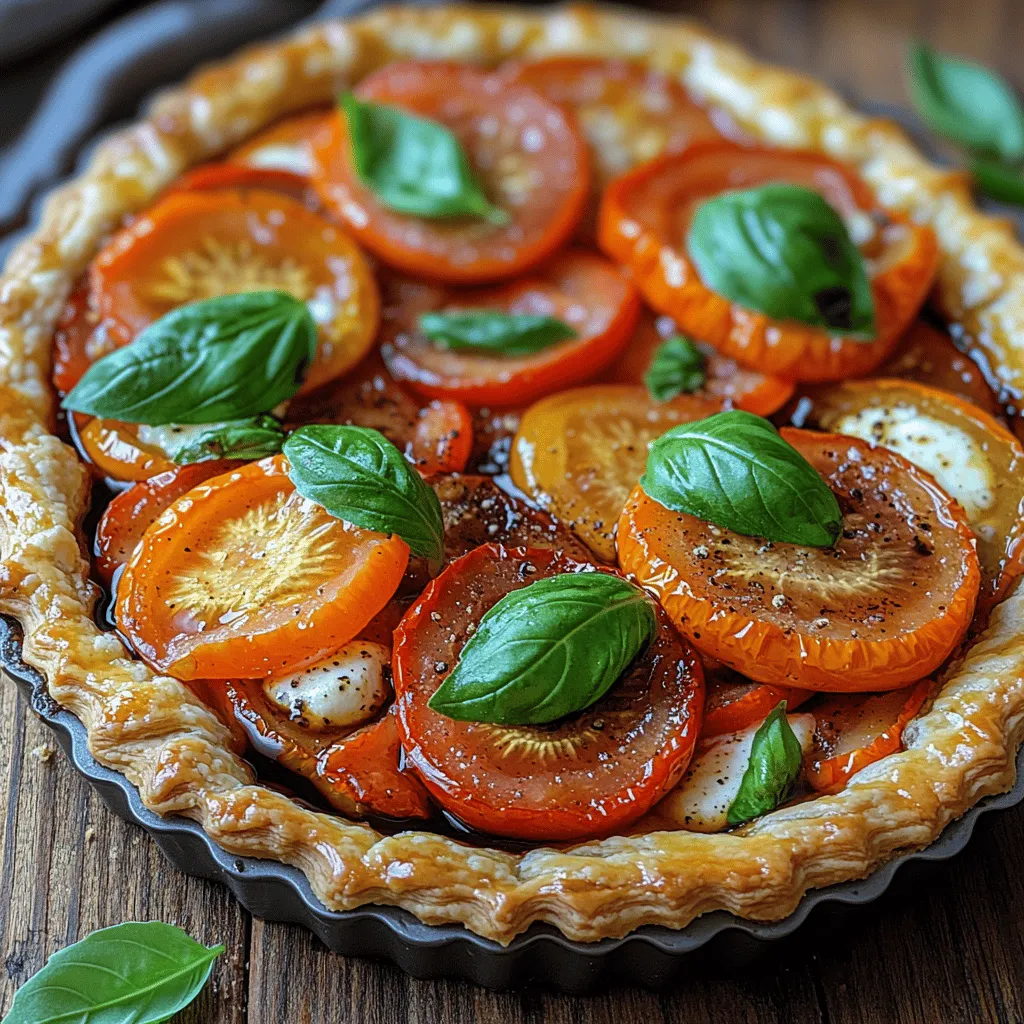 As the sun shines brighter and the days stretch longer, summer brings with it an abundance of fresh produce, making it the perfect season to create light and flavorful dishes. Among these, the <strong>Savory Summer Bliss Tomato Tart</strong> shines as a vibrant and delicious option that captures the essence of summer. This delightful dish not only showcases the rich flavors of seasonal ingredients but also serves as a versatile addition to any meal. Whether you’re looking for an elegant appetizer to impress guests, a satisfying main dish for a family gathering, or a convenient option for a picnic, this tomato tart checks all the boxes.” /></p>
</p>
<h3>Step-by-Step Instructions for the Perfect Tart</h3>
</p>
<p>Creating a Savory Summer Bliss Tomato Tart is a rewarding culinary adventure that showcases the vibrant flavors of fresh tomatoes. Follow these detailed steps to ensure your tart turns out perfectly every time.</p>
</p>
<h4>Preheat the Oven</h4>
</p>
<p>Start by preheating your oven to 400°F (200°C). Accurate temperatures are crucial in baking, as they ensure even cooking and prevent your pastry from becoming soggy. Preheating also allows the puff pastry to rise beautifully, giving you that light, flaky texture that is the hallmark of a great tart.</p>
</p>
<h4>Preparing the Puff Pastry</h4>
</p>
<p>When it comes to puff pastry, the key is to keep it cold to maintain its flaky texture. If you’re using store-bought puff pastry, remove it from the refrigerator just before use. Roll out the pastry on a lightly floured surface until it is about 1/8 inch thick. Carefully fit the pastry into a 9-inch tart pan, pressing it gently against the sides and bottom. Trim any excess pastry hanging over the edges, but leave a little overhang; this will create a rustic edge once baked.</p>
</p>
<h4>Docking the Pastry</h4>
</p>
<p>Docking is an essential technique that involves pricking the pastry with a fork before baking. This step prevents the pastry from puffing up excessively and creating air bubbles during baking. Use a fork to create small holes all over the bottom and sides of the pastry. This will help the tart maintain its shape and provide a stable base for your delicious filling.</p>
</p>
<h4>Creating the Cheese Base</h4>
</p>
<p>For the cheese layer, combine ricotta cheese, cream cheese, and freshly grated Parmesan in a mixing bowl. Add a pinch of salt, freshly cracked black pepper, and a sprinkle of garlic powder for flavor. Mix until smooth and creamy, then spread this mixture evenly over the docked pastry. Layering flavors at this stage is important as it sets the foundation for the tart, allowing the cheeses to meld beautifully with the tomatoes.</p>
</p>
<h4>Layering the Tomatoes</h4>
</p>
<p>Now it’s time for the star of the show—your tomatoes. Use a variety of heirloom tomatoes for visual appeal and a range of flavors. Slice them into even rounds and arrange them artfully over the cheese base. Start with larger slices around the outer edge and work your way in with smaller slices. This not only enhances the aesthetics of the tart but also allows the different varieties to showcase their unique tastes.</p>
</p>
<h4>Seasoning the Tart</h4>
</p>
<p>With your tomatoes in place, drizzle a generous amount of high-quality extra virgin olive oil over the top. This enriches the flavors and adds a luscious mouthfeel. Next, season with sea salt, freshly ground black pepper, and a pinch of dried oregano or thyme to enhance the savory elements of the tart. Balancing flavors at this stage is key to achieving a mouthwatering dish.</p>
</p>
<h4>Adding Herbs and Balsamic Reduction</h4>
</p>
<p>Fresh herbs elevate any dish, and this tart is no exception. Sprinkle chopped fresh basil and parsley over the tomatoes for a burst of freshness. For an extra layer of flavor, drizzle a balsamic reduction over the top. The sweet-tart quality of the balsamic complements the tomatoes beautifully, adding depth and complexity to each bite.</p>
</p>
<h4>Egg Washing the Crust</h4>
</p>
<p>To achieve that perfect golden-brown finish, whisk one egg and brush it over the exposed edges of the puff pastry. This egg wash not only gives the tart a beautiful sheen but also helps to seal in moisture, keeping the filling from making the pastry soggy.</p>
</p>
<h4>Baking the Tart</h4>
</p>
<p>Place the tart in the preheated oven and bake for approximately 25-30 minutes, or until the pastry is golden brown and flaky. Keep an eye on it during the last few minutes of baking; you want to ensure that the tomatoes are softened but not overcooked. The aroma wafting through your kitchen will be irresistible!</p>
</p>
<h4>Cooling and Serving</h4>
</p>
<p>Once baked, remove the tart from the oven and allow it to cool in the pan for about 10 minutes. This brief cooling period allows the filling to set slightly, making it easier to slice. Transfer the tart to a serving platter and slice it into wedges. For an elegant presentation, serve it warm or at room temperature, garnished with additional fresh herbs and a light drizzle of olive oil.</p>
</p>
<h3>Serving Suggestions and Pairing Ideas</h3>
</p>
<p>To elevate your Savory Summer Bliss Tomato Tart experience, consider serving it alongside fresh, seasonal salads or side dishes. A light arugula salad with a lemon vinaigrette pairs beautifully, providing a peppery contrast to the rich cheese and tomatoes. Alternatively, a simple cucumber salad dressed with olive oil and vinegar is refreshing and enhances the tart’s flavors.</p>
</p>
<p>When it comes to wine, a crisp white wine like Sauvignon Blanc or a light red like Pinot Noir complements the tart splendidly. The acidity in the wine balances the richness of the cheese while enhancing the sweetness of the tomatoes.</p>
</p>
<p>For garnishing, consider adding a sprinkle of microgreens or edible flowers to the top of the tart before serving. Not only do they add a pop of color, but they also provide an elegant touch that impresses your guests.</p>
</p>
<h3>Nutritional Information and Dietary Considerations</h3>
</p>
<p>This Savory Summer Bliss Tomato Tart is not only delicious but also packed with nutrients. Each serving contains approximately:</p>
</p>
<p>– <strong>Calories</strong>: 250</p>
<p>– <strong>Protein</strong>: 8g</p>
<p>– <strong>Carbohydrates</strong>: 20g</p>
<p>– <strong>Fat</strong>: 15g</p>
<p>– <strong>Fiber</strong>: 2g</p>
</p>
<p>For those with dietary restrictions, it’s easy to modify this recipe. To make a gluten-free version, substitute the puff pastry with a gluten-free alternative available in stores or create a crust using ground almonds and coconut flour. For a vegan option, replace the cheese with a blend of silken tofu and nutritional yeast, and use a plant-based egg wash made from almond milk and a tablespoon of maple syrup.</p>
</p>
<p>The key ingredients in this tart, such as tomatoes and herbs, are rich in vitamins, antioxidants, and anti-inflammatory properties, making this dish not just a treat for your palate but also a healthy choice.</p>
</p>
<h3>Conclusion</h3>
</p>
<p>The Savory Summer Bliss Tomato Tart is more than just a dish; it’s an experience that celebrates the beauty of seasonal cooking and fresh, high-quality ingredients. The process of making this tart is rewarding, allowing you to engage with each component, from the delicate puff pastry to the vibrant tomatoes. This tart is perfect for summer gatherings, picnics, or a simple dinner with friends and family.</p>
</p>
<p>As you savor each slice, take a moment to appreciate the connection to the ingredients that make this dish shine. Seasonal cooking not only enhances the flavors but also supports local farmers and encourages sustainability. So roll up your sleeves, gather your ingredients, and embark on a delightful culinary journey that you and your loved ones will cherish. Enjoy the bliss of summer in every bite!</p>
</div>