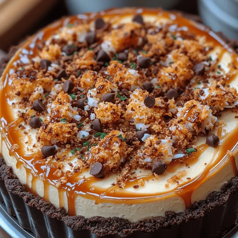 Samoa Cheesecake is a delightful fusion of flavors that brings together the beloved elements of the iconic Samoa cookie: chocolate, coconut, and caramel. This decadent dessert not only captivates the senses with its rich textures but also serves as a showstopper for any gathering. The combination of creamy cheesecake with a crunchy crust and a rich topping creates a layered experience that’s hard to resist. Whether you're hosting a party, celebrating a special occasion, or simply indulging in a sweet treat, this Samoa Cheesecake is sure to impress.