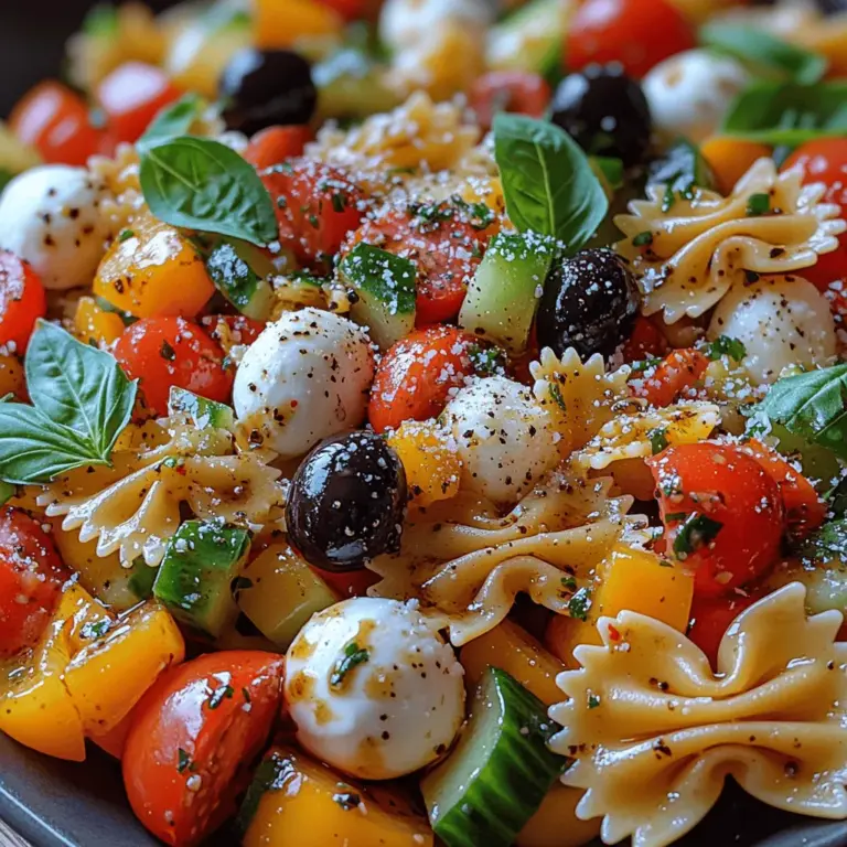 Bow Tie Bliss Pasta Salad is not just a dish; it's a celebration of flavors and textures that perfectly encapsulates the essence of summer gatherings. This vibrant salad, with its delightful combination of colorful vegetables, creamy mozzarella, and a zesty dressing, is an ideal choice for picnics, barbecues, or simply a light meal on a warm day. With its easy preparation and fresh ingredients, Bow Tie Bliss Pasta Salad embodies the spirit of summer dining, bringing friends and family together around the table.