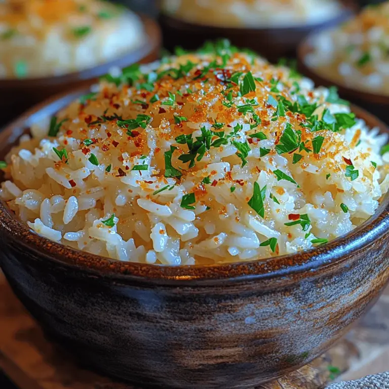 Garlic Parmesan Rice is a delightful dish that has gained popularity for its rich, savory flavor and versatility in various culinary settings. This dish is a perfect example of how simple ingredients can come together to create something extraordinary. Rice is a staple in cuisines around the globe, revered for its ability to absorb flavors and complement a wide array of dishes. Whether you're serving it alongside grilled chicken, vegetables, or seafood, Garlic Parmesan Rice adds a touch of elegance and indulgence to any meal.