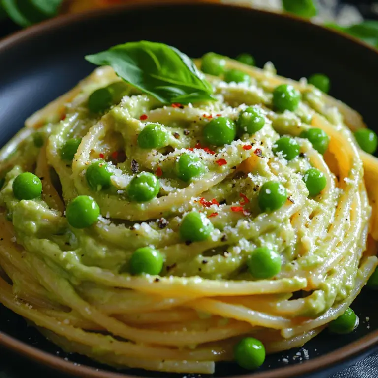 Creamy avocado pasta is a delightful fusion of Italian cooking and fresh, health-conscious ingredients. The dish has gained popularity in recent years as more people have turned to plant-based diets and sought out ways to incorporate nutrient-dense foods into their meals. Avocados, known for their creamy texture, replace traditional heavy sauces, providing a luscious mouthfeel without the added calories and fats typically found in creamy pasta sauces. Meanwhile, the addition of sweet green peas brings a pop of color and a burst of flavor that perfectly complements the richness of the avocado.