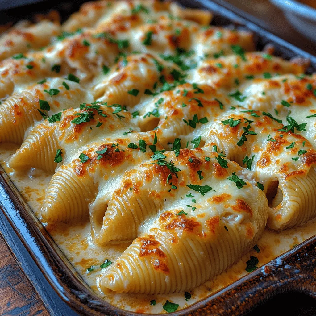 If you’re searching for a dish that embodies comfort food at its finest, look no further than Creamy Chicken Alfredo Stuffed Shells. This delightful meal features large pasta shells stuffed with a luscious filling of tender chicken and creamy cheeses, all enveloped in a rich Alfredo sauce. It’s a dish that not only satisfies the palate but also warms the soul, making it a perfect choice for family dinners or gatherings with friends.