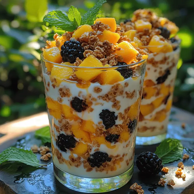 Tropical Delight Parfaits offer a vibrant and refreshing dessert option that perfectly captures the essence of summer in every layered bite. This delightful treat not only looks stunning but also packs a punch in flavor and nutrition. Perfect for breakfast, a midday snack, or a light dessert, parfaits are a versatile choice that appeals to both kids and adults alike. The combination of creamy Greek yogurt, sweet ripe mangoes, and tart blackberries creates a symphony of flavors that dance on the palate.