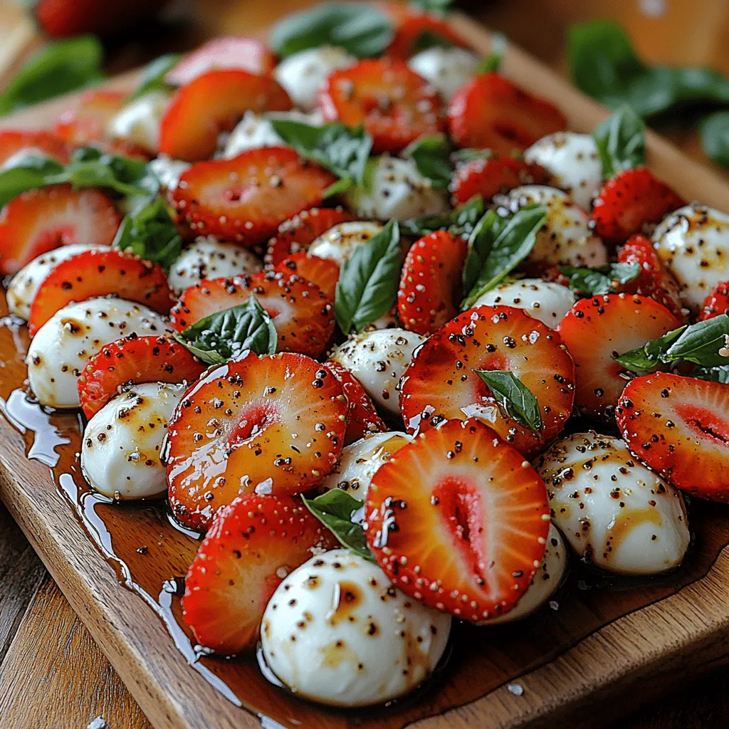 The Balsamic Strawberry Caprese is a delightful twist on the classic Italian Caprese salad, transforming it into a vibrant, refreshing dish that captures the essence of summer in every bite. This salad features a beautiful medley of fresh ingredients, including ripe strawberries, creamy mozzarella, and fragrant basil, all drizzled with a rich balsamic glaze. Whether you're hosting a casual get-together, a formal dinner party, or simply looking for a light lunch, this Caprese variation is sure to impress your guests and satisfy your taste buds.
