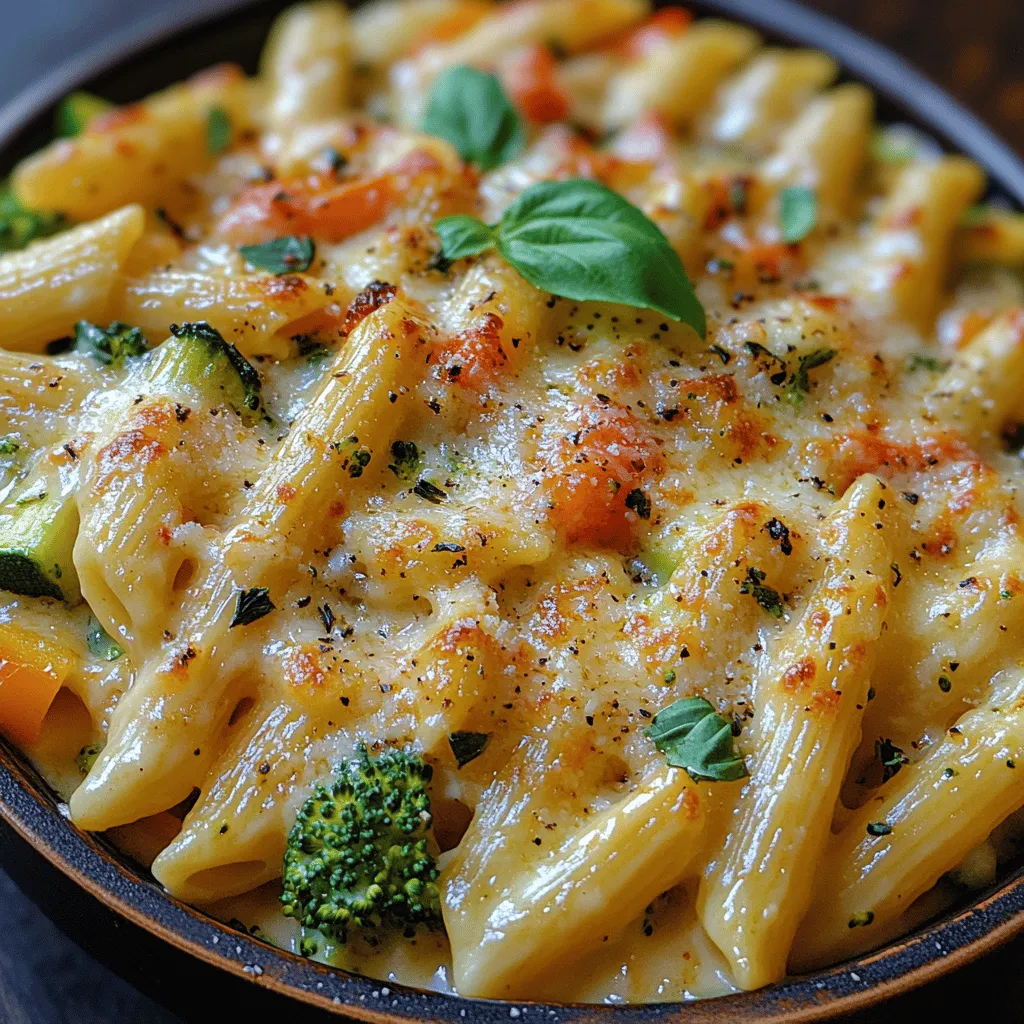 The Creamy Alfredo Veggie Bake is a delightful dish that combines the rich, velvety texture of Alfredo sauce with a vibrant selection of vegetables, creating a comforting and satisfying meal for both vegetarians and pasta enthusiasts. This recipe not only caters to your taste buds but also serves as a wholesome option packed with essential nutrients. With its colorful medley of broccoli, bell peppers, zucchini, and cherry tomatoes, this bake is a feast for the eyes as well as the palate.