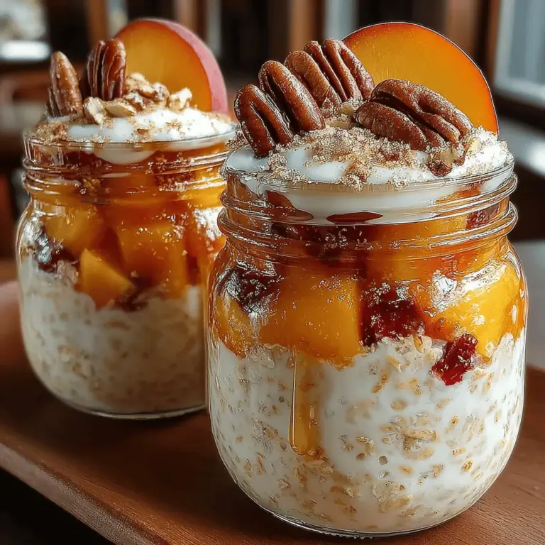 To kick off your Easy Peach Pie Overnight Oats, start by gathering your base ingredients. You'll need rolled oats, milk (or a dairy-free alternative), yogurt (optional for creaminess), sweetener, and chia seeds. These ingredients create a nutritious foundation for your overnight oats. In a bowl, combine 1 cup of rolled oats, 1 cup of your chosen milk, 1/2 cup of yogurt (if using), 2 tablespoons of chia seeds, and your sweetener of choice, such as honey or maple syrup. Stir until everything is well incorporated.