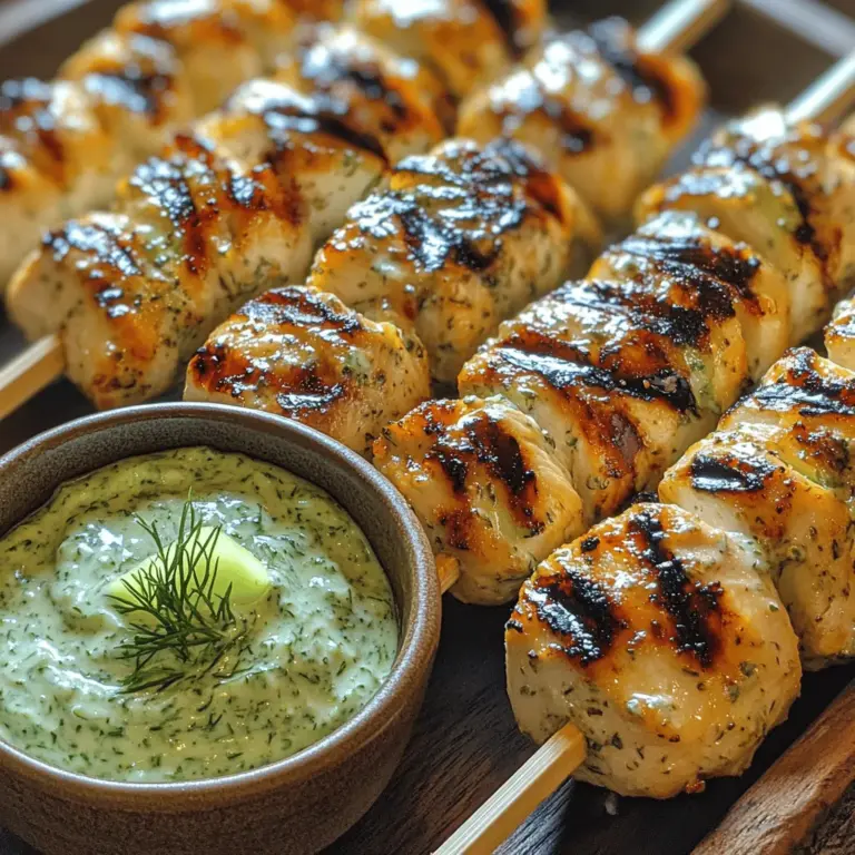 Creamy Tzatziki Chicken Skewers are a delightful fusion of Mediterranean flavors that evoke the sun-soaked landscapes of Greece. This dish features succulent pieces of chicken marinated to perfection, grilled to a tender finish, and served with a refreshing tzatziki sauce that is both creamy and tangy. The combination of the tzatziki and grilled chicken serves not only as a feast for the taste buds but also as a celebration of healthy eating.