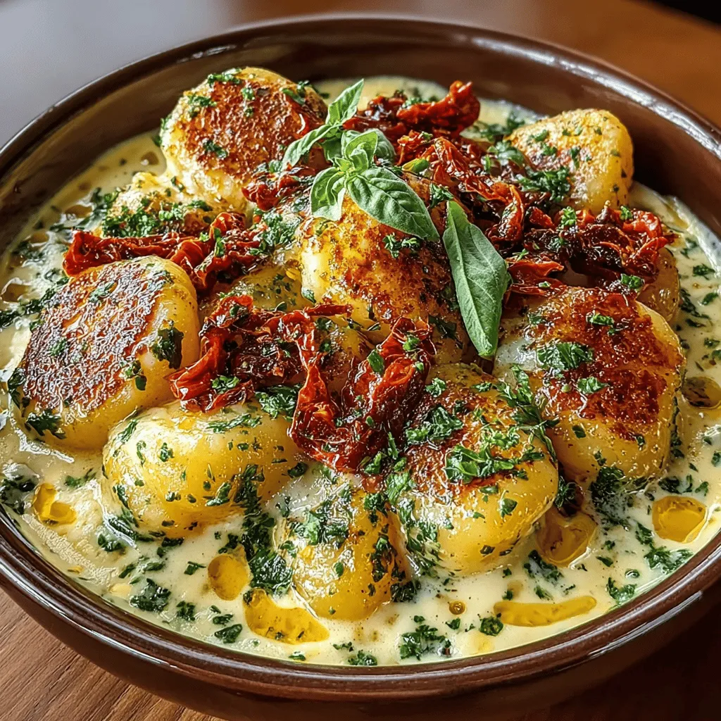 Creamy Pesto Gnocchi with Sun-Dried Tomatoes is a culinary delight that brings together rich flavors and comforting textures to create a dish that's both satisfying and elegant. This recipe showcases tender gnocchi enveloped in a luscious, creamy pesto sauce, punctuated by the tangy sweetness of sun-dried tomatoes. The marriage of these components results in a meal that feels gourmet while still being accessible for home cooks. Whether you're preparing a weeknight dinner or hosting a special gathering, this dish promises to elevate your dining experience with its vibrant colors and robust taste.