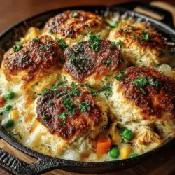 When it comes to comfort food, few dishes evoke the same sense of warmth and nostalgia as pot pie. This Flaky Chicken and Cheddar Biscuit Pot Pie takes the traditional concept of pot pie and elevates it with a delightful twist: a rich, savory filling enveloped in a buttery, flaky cheddar biscuit topping. This dish is not only appealing to the palate but also a feast for the senses, making it a perfect centerpiece for family dinners or gatherings. The combination of tender chicken, vibrant vegetables, and the irresistible crunch of cheddar biscuits creates a meal that is sure to please everyone around the table.
