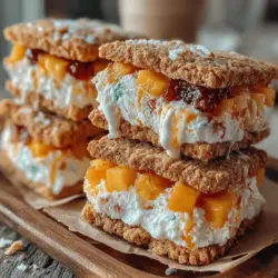 In the delightful realm of homemade desserts, few treats can evoke as much joy and nostalgia as the Peachy Dream Ice Cream Sandwiches. This recipe is not just about satisfying a sweet tooth; it’s an invitation to create cherished memories with family and friends during warm summer days or special occasions. Imagine the scene: a sunny afternoon, kids laughing, and the irresistible aroma of freshly baked cookies wafting through the air. With each bite of these ice cream sandwiches, you’re not just enjoying a dessert; you’re savoring the essence of togetherness, warmth, and the simple pleasures of life.