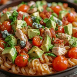 When it comes to versatile and satisfying meals, few dishes stand out like the Classic Chicken Cobb Pasta Salad. This refreshing salad combines the hearty elements of a traditional Cobb salad with the delightful twist of pasta, creating a dish that is not only visually appealing but also packed with flavor. The marriage of textures—from the crunch of fresh vegetables to the creaminess of avocado and the richness of blue cheese—makes this salad a crowd-pleaser. Whether you are hosting a picnic, preparing for a potluck, or looking for a hearty family dinner option, this dish is sure to impress.