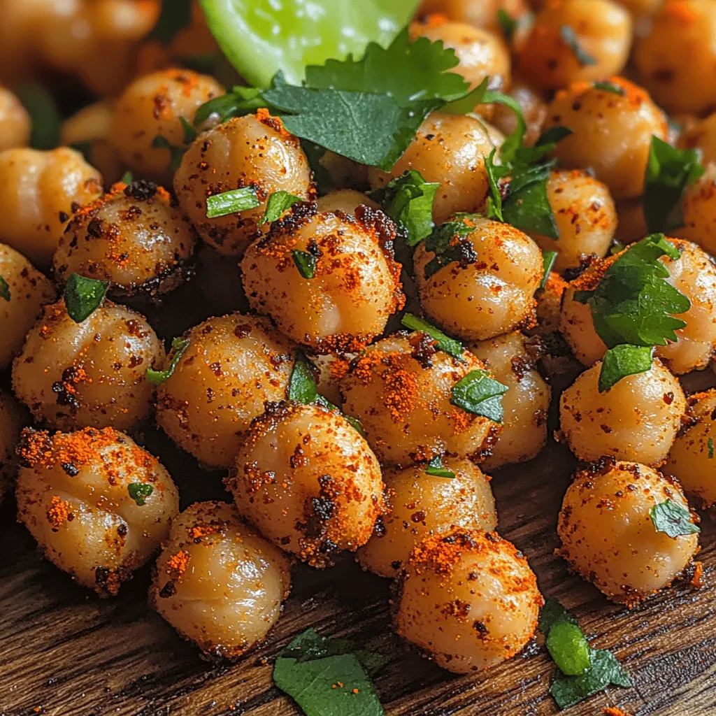 Welcome to the vibrant world of <strong>Crunchy Chili Lime Roasted Chickpeas</strong>, a delightful recipe that marries flavor with nutrition, offering a satisfying crunch that is simply irresistible. This snack is not just about filling your stomach; it’s a culinary experience that showcases the perfect balance between the warm heat of chili and the refreshing zest of lime, all while celebrating the wholesome goodness of chickpeas. Whether you are seeking a healthy alternative to traditional snacks or simply looking to elevate your appetizer game, these roasted chickpeas are sure to become a staple in your kitchen.” /></p>
</p>
<h2>Roasting Time and Tossing for Even Cooking</h2>
</p>
<p>Roasting chickpeas is a delicate balance of time and technique. Start by preheating your oven to 400°F (200°C). Spread the seasoned chickpeas in a single layer on a parchment-lined baking sheet. The roasting time generally ranges from 25 to 35 minutes, depending on your oven’s efficiency and the moisture content of your chickpeas.</p>
</p>
<p>After the first 15 minutes, it’s imperative to toss the chickpeas. This step is crucial as it promotes even cooking and crispiness throughout. As the chickpeas roast, they will begin to dry out and crisp up, but if they remain in one position, some may cook faster than others, leading to uneven texture. By tossing them in the middle of roasting, you ensure that each chickpea gets its fair share of heat exposure, resulting in that desired crunchy exterior. Keep a close eye on them after the 25-minute mark; you want them to be beautifully golden brown without burning.</p>
</p>
<h2>Cooling and Serving: The Final Touches</h2>
</p>
<p>Once the chickpeas are roasted to perfection, remove them from the oven and let them cool on the baking sheet for about 5-10 minutes. Cooling is a vital step in achieving maximum crunchiness. As they cool, they will continue to harden slightly, enhancing their texture. Additionally, this resting period allows the flavors to settle, making the spices more pronounced.</p>
</p>
<p>For an appealing presentation, consider garnishing your chickpeas with a sprinkle of lime zest or a dash of extra chili powder. This not only adds visual appeal but also intensifies the flavor, making your dish even more irresistible.</p>
</p>
<h2>Serving Suggestions for Crunchy Chili Lime Roasted Chickpeas</h2>
</p>
<h3>Creative Ways to Enjoy Your Roasted Chickpeas</h3>
</p>
<p>The versatility of crunchy chili lime roasted chickpeas is one of their most attractive qualities. Here are a few creative serving ideas:</p>
</p>
<p>– <strong>Standalone Snack</strong>: Enjoy them as a healthy snack on their own. They’re perfect for munching while working or watching a movie.</p>
<p>– <strong>Salad Topping</strong>: Add a handful of these roasted chickpeas to your salads for a protein boost and a delightful crunch. They pair particularly well with leafy greens, avocado, and a tangy vinaigrette.</p>
<p>– <strong>Grain Bowl</strong>: Incorporate them into grain bowls. Pair with quinoa or brown rice, assorted vegetables, and a drizzle of tahini or yogurt sauce for a filling meal that’s packed with flavor.</p>
</p>
<h3>Pairing Ideas with Dips and Sauces</h3>
</p>
<p>To elevate your experience, consider serving your roasted chickpeas with complementary dips or sauces. Here are some suggestions:</p>
</p>
<p>– <strong>Guacamole</strong>: The creamy texture of guacamole contrasts beautifully with the crunchiness of the chickpeas.</p>
<p>– <strong>Hummus</strong>: Classic hummus can provide a rich, satisfying dip that enhances the flavors of the roasted chickpeas.</p>
<p>– <strong>Salsa</strong>: A fresh tomato salsa or mango salsa can add a refreshing element alongside the spicy chickpeas.</p>
<p>– <strong>Yogurt Sauce</strong>: A cooling yogurt sauce with herbs can provide a perfect balance to the heat of the chili.</p>
</p>
<h2>Storage Tips for Leftover Roasted Chickpeas</h2>
</p>
<h3>Storing Your Roasted Chickpeas for Maximum Freshness</h3>
</p>
<p>If you happen to have leftovers (which is unlikely, given how delicious they are!), proper storage is crucial to maintaining their crunch. Allow the chickpeas to cool completely before transferring them to an airtight container. Store them at room temperature for up to 3 days.</p>
</p>
<p>Avoid refrigerating your roasted chickpeas, as the moisture in the fridge can make them soggy. If you want to extend their shelf life, you can freeze them in a sealed container, although the texture may change upon thawing.</p>
</p>
<h3>Reheating Tips for Optimal Enjoyment</h3>
</p>
<p>When it’s time to enjoy your leftover roasted chickpeas, you’ll want to bring back that satisfying crunch. The best way to do this is by reheating them in the oven. Preheat your oven to 350°F (175°C), spread the chickpeas on a baking sheet, and reheat for about 10-15 minutes, until they are warmed through and crispy. Avoid the microwave, as it tends to make them chewy rather than crunchy.</p>
</p>
<h2>Culinary Variations to the Crunchy Chili Lime Roasted Chickpeas</h2>
</p>
<h3>Exploring Global Flavors</h3>
</p>
<p>The basic recipe for crunchy chili lime roasted chickpeas is a canvas for culinary creativity. Here are a few variations inspired by global flavors:</p>
</p>
<p>– <strong>Indian Spices</strong>: Toss the chickpeas with garam masala, turmeric, and cumin before roasting for an Indian-inspired snack. Finish with a squeeze of lemon juice for added zest.</p>
<p>– <strong>Mediterranean Herbs</strong>: Season with oregano, thyme, and a touch of garlic powder for a Mediterranean twist. Pair with tzatziki for a delightful dip.</p>
<p>– <strong>Asian Influences</strong>: Combine soy sauce, sesame oil, and a sprinkle of five-spice powder for an Asian flavor profile, perfect for snacking or as a salad topping.</p>
</p>
<h3>Sweet vs. Savory: A Twist on the Recipe</h3>
</p>
<p>For those with a sweet tooth, consider creating sweet roasted chickpeas as an alternative. Toss cooked chickpeas with cinnamon, a drizzle of maple syrup or honey, and a pinch of sea salt before roasting. These sweet treats are perfect for snacking or adding to breakfast bowls and can be a delightful contrast to savory dishes.</p>
</p>
<h2>Conclusion: The Versatility of Crunchy Chili Lime Roasted Chickpeas</h2>
</p>
<p>Crunchy chili lime roasted chickpeas are not only a delicious snack but also a testament to the versatility of chickpeas in healthy eating. Packed with protein, fiber, and flavor, they can easily fit into various dietary preferences and meal plans. Experimenting with this simple recipe can lead to countless variations that cater to your taste buds, whether you prefer spicy, savory, or sweet.</p>
</p>
<p>As you prepare these crunchy delights, remember that healthy eating can be both satisfying and enjoyable. With chickpeas as your base, the possibilities are endless, inviting you to explore and indulge in nutritious snacks that are sure to please. So, gather your ingredients, fire up your oven, and embrace the joy of creating a snack that is as wholesome as it is delicious.</p>
</div>