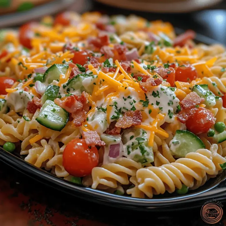 To bring your Creamy Ranch Pasta Salad to life, the first crucial step involves preparing the dressing. In a large mixing bowl, combine the mayonnaise, sour cream, and ranch seasoning mix. The key to achieving that velvety texture lies in the whisking process. Use a sturdy whisk or an electric mixer on low speed to blend these ingredients together. Whisk until the mixture is smooth and free of lumps, ensuring the ranch seasoning is evenly distributed throughout the creamy base. This step is essential because it allows the flavors to meld beautifully, creating a deliciously cohesive dressing that will coat your pasta and veggies.