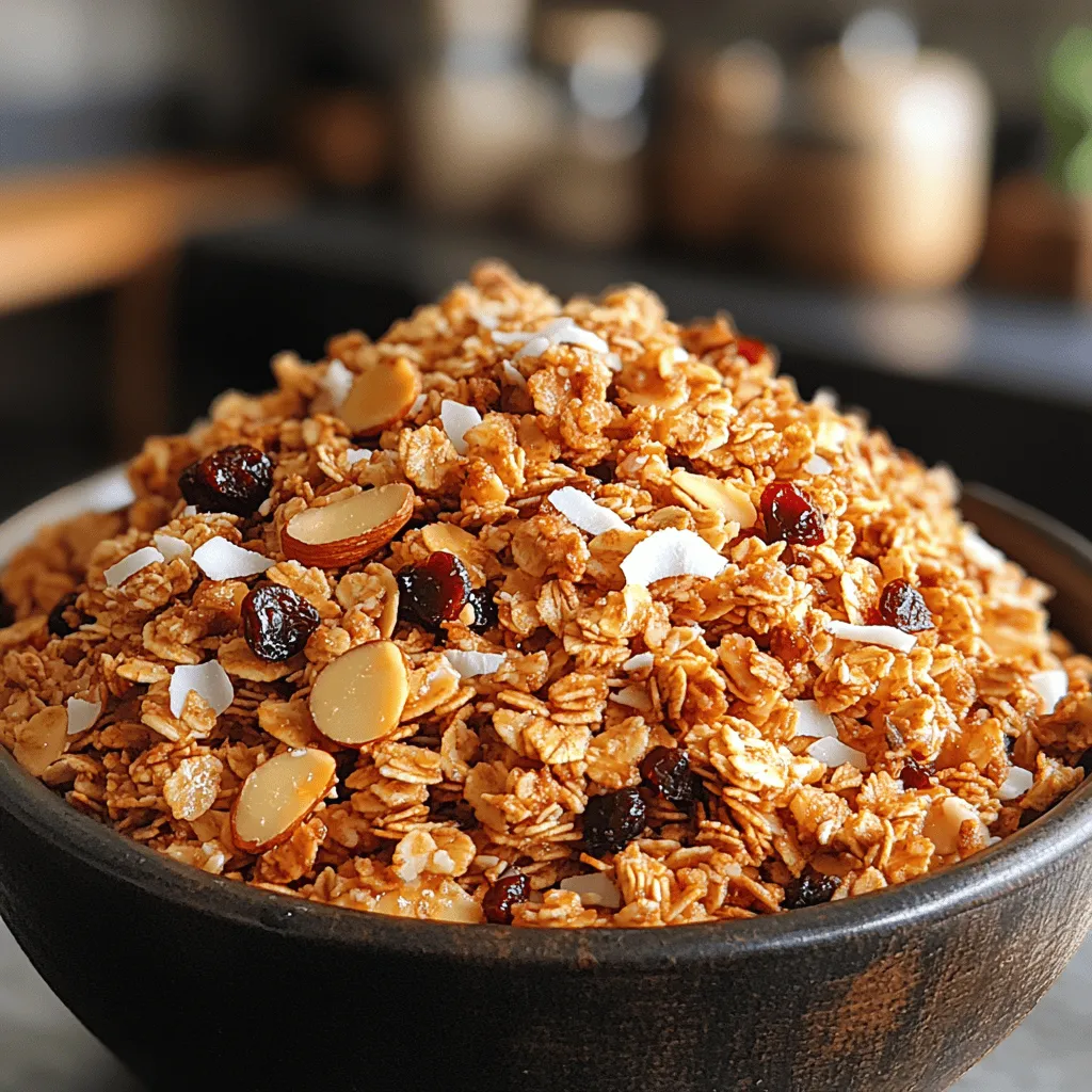 Granola, a beloved breakfast staple and snack option, has roots that trace back to the late 19th century when it was originally developed as a health food. The creation of granola marked the beginning of a movement towards wholesome, nutritious foods, with its first iterations made from oats and grains. Today, granola takes on various forms and flavors, with the combination of nuts, seeds, and dried fruits making it a versatile and appealing choice for health-conscious individuals. Among the many variations, Toasty Almond Coconut Granola stands out with its delightful mix of crunchy almonds and rich coconut, making it a perfect candidate for breakfast bowls, yogurt toppings, or simply enjoyed by the handful as a snack.