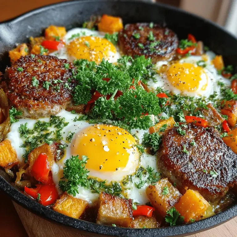 Embrace the warmth of a delightful breakfast with our Maple Sausage Sweet Potato Breakfast Skillet. This hearty dish is not only packed with flavor but is also a wonderful combination of sweet and savory elements. Featuring the natural sweetness of sweet potatoes and the rich, comforting taste of maple sausage, this skillet dish is perfect for busy mornings or leisurely brunches alike.