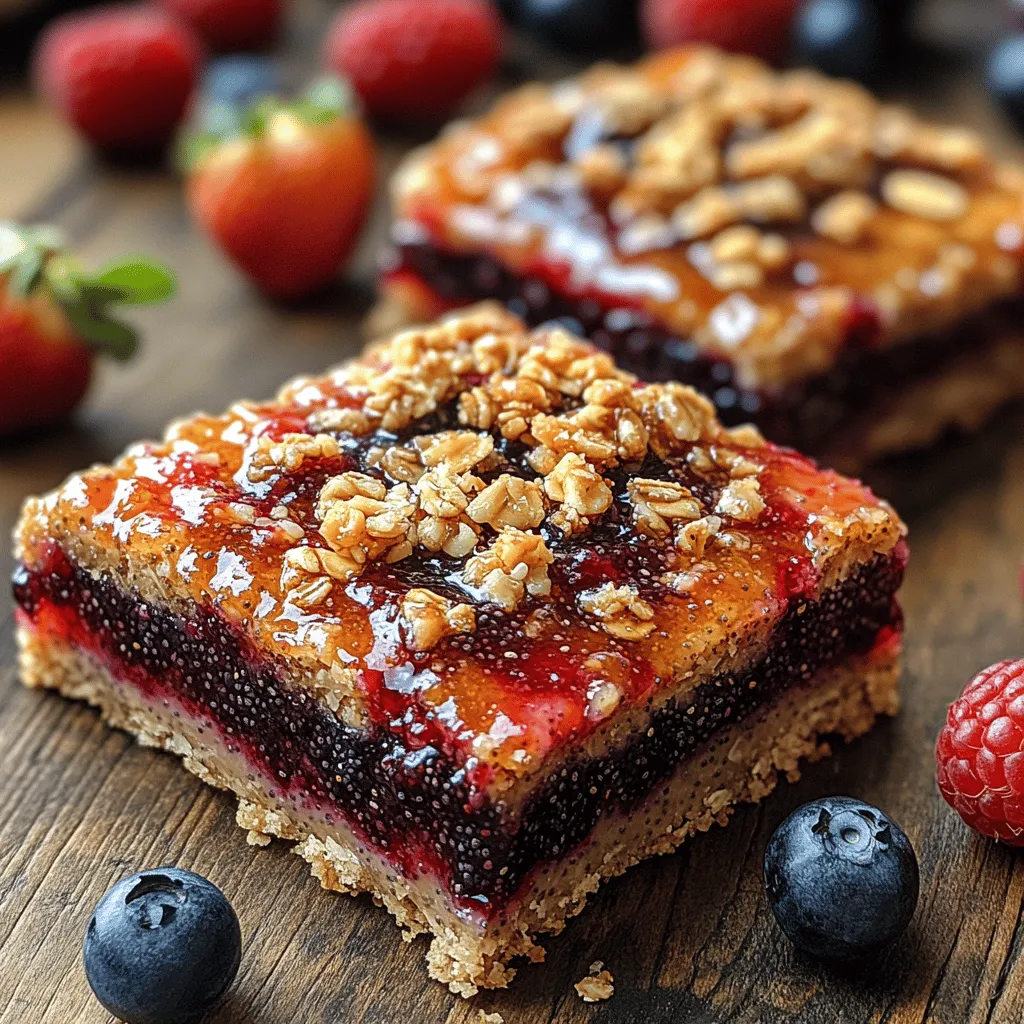 The Berry Burst Chia Jam Bars are a delightful combination of flavors that come together to create a delicious and satisfying treat. The primary flavor profile of these bars is characterized by the natural sweetness of ripe berries, balanced with a subtle tartness that comes from the chia seeds and the addition of a hint of citrus, typically lemon or lime. This combination results in a refreshing yet indulgent dessert that is perfect for any occasion.