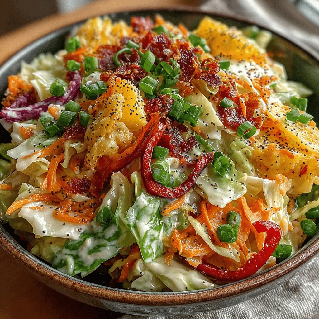 Sweet Pickle Poppy Seed Slaw is a vibrant and refreshing dish that stands out for its unique flavor profile, combining the sweetness of honey and pickles with the tangy kick of apple cider vinegar. This slaw is more than just a colorful addition to your plate; it serves as a versatile side dish or a crunchy topping that can elevate a variety of meals. Whether served alongside grilled meats, tacos, or as part of a summertime picnic spread, this slaw offers a delightful contrast of flavors and textures that can complement any occasion.