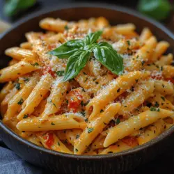 The success of the creamy sauce in your Creamy Roasted Pepper Penne hinges on the aromatic foundations built by sautéing onions and garlic. Begin by heating a tablespoon of olive oil in a large skillet over medium heat. When the oil shimmers, add finely chopped onions and a pinch of salt. Sauté the onions until they become translucent, about 5 minutes, as this process helps to release their natural sweetness and adds depth to your sauce.
