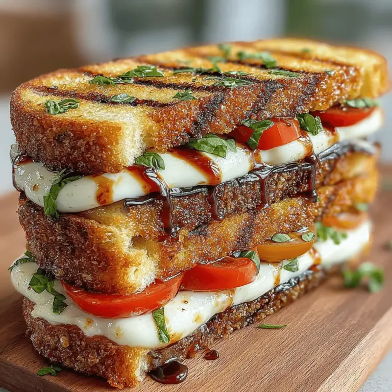 The Eggplant Caprese Grilled Sandwich is a scrumptious and health-conscious option that perfectly balances flavor and nutrition, making it an excellent choice for lunch or dinner. This delightful sandwich brings together the rich, smoky flavor of grilled eggplant, the creamy texture of fresh mozzarella, and the vibrant aroma of basil. Each bite is a harmonious blend of tastes and textures that not only satisfies your hunger but also delights your palate. This recipe is particularly appealing to vegetarians and anyone seeking a lighter meal without sacrificing flavor.