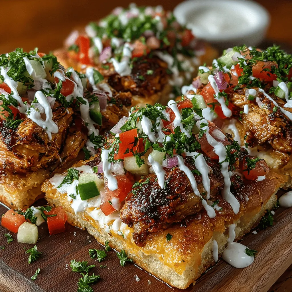 In the realm of flavorful and enticing dishes, Mini Chicken Shawarma Flatbread Squares stand out as a delightful option for both appetizers and light meals. This recipe encapsulates the rich, aromatic flavors of Middle Eastern cuisine, offering a convenient way to enjoy chicken shawarma in a bite-sized format. Perfectly seasoned chicken thighs are paired with fresh vegetables and a creamy yogurt-tahini sauce, all served on warm flatbreads. The result is a harmonious blend of textures and flavors that is sure to satisfy your culinary cravings.