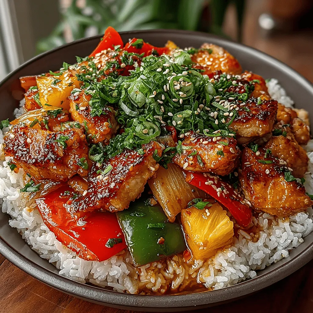 If you're in search of a dish that tantalizes your taste buds with a perfect blend of sweet and spicy, look no further than Sweet and Spicy Pineapple Chicken. This vibrant dish marries the juicy sweetness of fresh pineapple with the savory depth of marinated chicken, creating a flavor profile that is both exciting and comforting. The enticing aroma and colorful presentation make it an ideal centerpiece for family dinners, casual get-togethers, or even festive occasions.